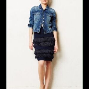 Eva Franco Anthropolgie Navy Fringe Skirt